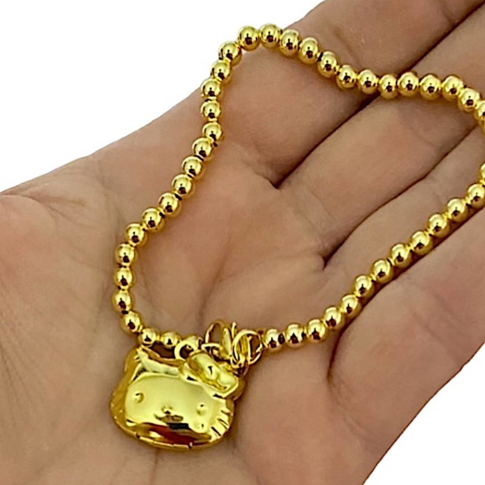 Handmade Hello Kitty Gold Plated Locket Beaded Bracelet